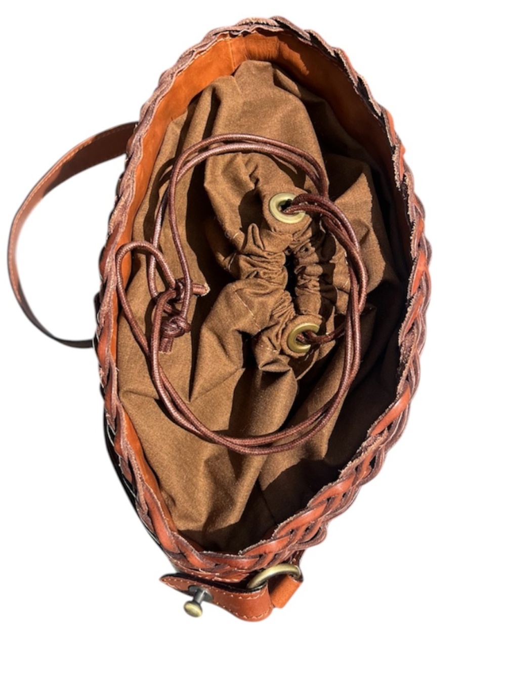 Menotti Firenze Vera Pella Woven Boho Leather Bucket Crossbody Shoulder Bag - Picture 5 of 10
